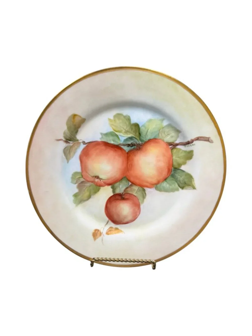 Antique Tirschenreuth Bavaria Hand Painted Apple Plate C Leere 10.75